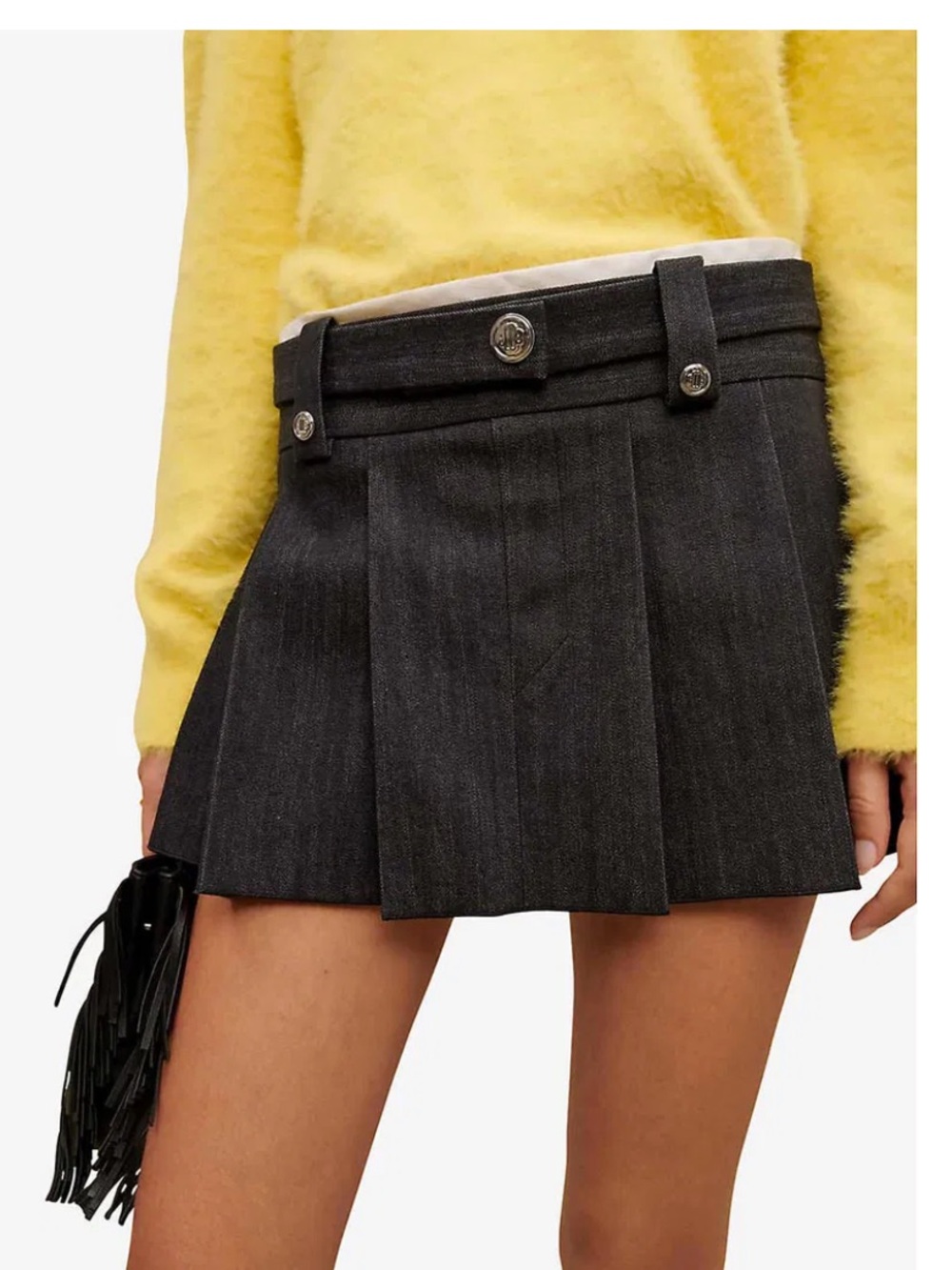Maje Jinime Gray Pleated Denim Mini Skort Dark Academia